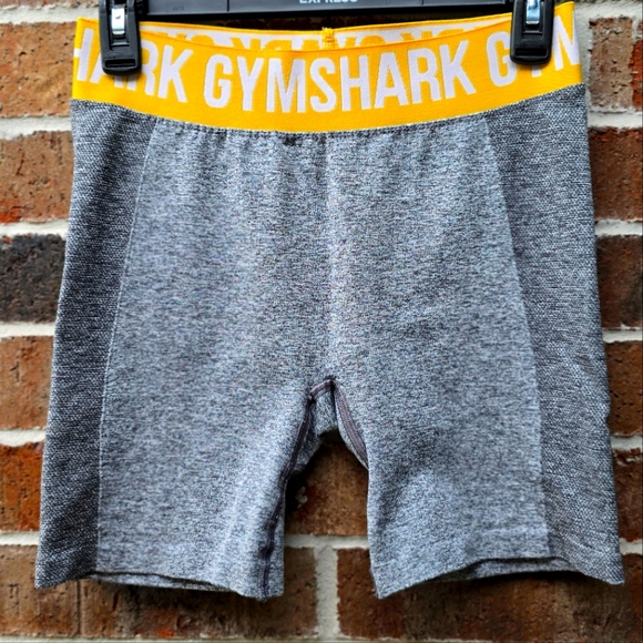 Gymshark Women's Athletic Shorts Gray with Yellow Waistband - Picture 1 of 8